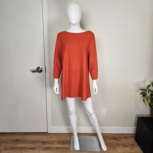 COS Bright Orange Long Sleeve Woven Knit Top Sz L